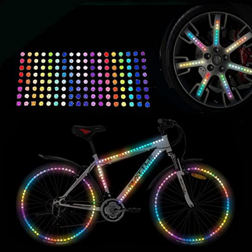 Bicycle Stickers Rainbow Car Decals Reflective Rim Tape for Bikes Pink Rims for Cars,Bike,Skateboard, Motorcycle Nighty Safety Warning Sticker (180 Pcs Strip&Dots) - style: 180 Pcs Strip&Dots