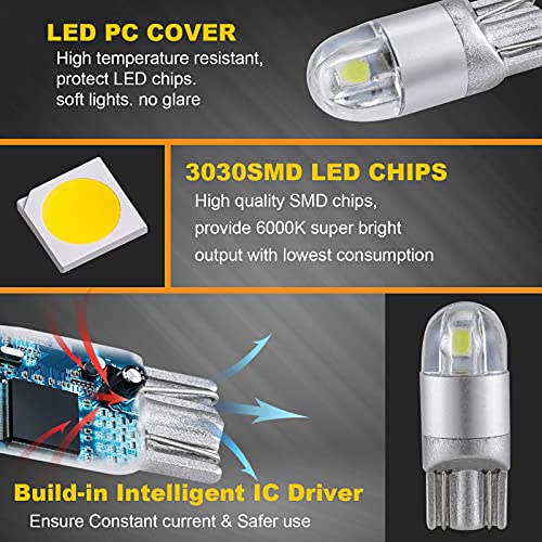Auxbeam 194 LED Bulb, 168 T10 W5W Bulbs 6000K White, 3030 Chips T10 2825 Replacement Bulb for License Plate Lights, Dome Map Light, Courtesy Light Bulbs (2 PCS) - color: White, size: 2 Pack