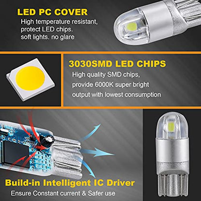 Auxbeam 194 LED Bulb, 168 T10 W5W Bulbs 6000K White, 3030 Chips T10 2825 Replacement Bulb for License Plate Lights, Dome Map Light, Courtesy Light Bulbs (2 PCS) - color: White, size: 2 Pack
