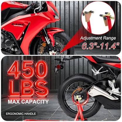 Universal Motorcycle Stand Front Rear Combo, 1000 LBS Heavy Duty Wheel Lift Stands with U Adjustable Swingarm, fits for Diversity of BMW, Suzuki, Yamaha, Honda, Kawasaki, Red - color: Red-2pcs