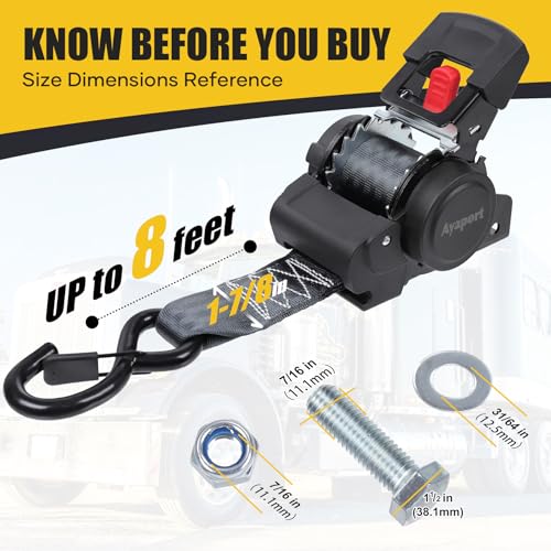 Ayaport Retractable Transom Tie Down Straps 2in X 8ft Boat Tie Down Straps to Trailer- 3300lbs Break Strength, Heavy Duty Bolt-on Ratchet Straps for Cargo, Boat, Motorcycles, ATV, 2pk - size: 2"x8'-2pcs