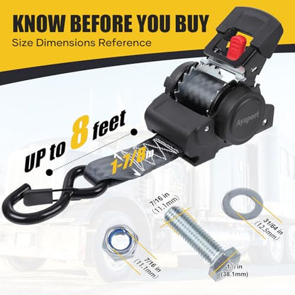 Ayaport Retractable Transom Tie Down Straps 2in X 8ft Boat Tie Down Straps to Trailer- 3300lbs Break Strength, Heavy Duty Bolt-on Ratchet Straps for Cargo, Boat, Motorcycles, ATV, 2pk - size: 2"x8'-2pcs