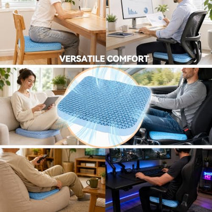 Slowell TPE Double Layer Gel Seat Cushion for Long Sitting - Enlarged Thickened Patent Design with Ergonomic Coccyx Support, Soft Breathable Cooling Non-Slip Bottom for Office Chair, Car, Wheelchair