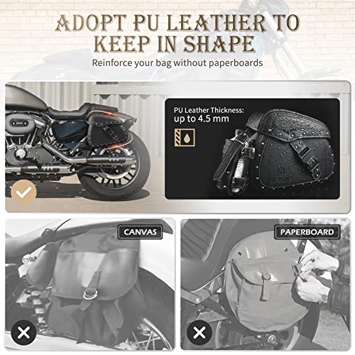 NICECNC Motorcycle Saddle Bags, PU Leather Saddlebags, Reinforced Straps & Saddle Piece, with Cup Holder & Lock, Throw Over Saddle Bag Side Bags, Black - color: Black
