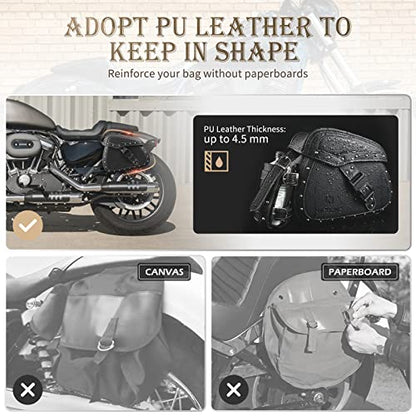 NICECNC Motorcycle Saddle Bags, PU Leather Saddlebags, Reinforced Straps & Saddle Piece, with Cup Holder & Lock, Throw Over Saddle Bag Side Bags, Black - color: Black