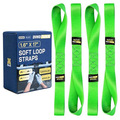 Soft Loop Tie Down Straps - 1.6'' x 17'' (4 Pack), 10000 lb Breaking Strength, Heavy Duty with Soft Loop Ends for Securing ATV, UTV, Motorcycles, Scooters, Dirt Bikes, Lawn Garden Equipment - Green - color: Green