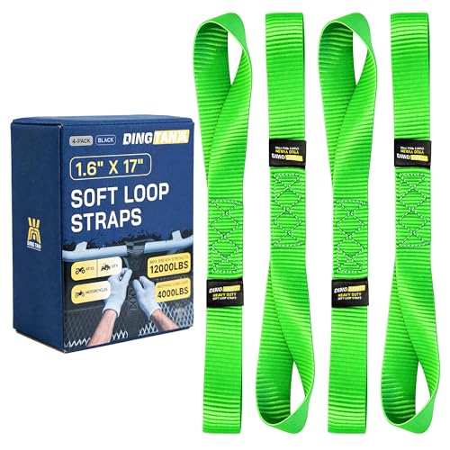 Soft Loop Tie Down Straps - 1.6'' x 17'' (4 Pack), 10000 lb Breaking Strength, Heavy Duty with Soft Loop Ends for Securing ATV, UTV, Motorcycles, Scooters, Dirt Bikes, Lawn Garden Equipment - Green - color: Green