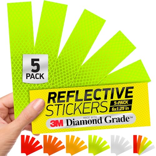Reflective Stickers | 3M Diamond Grade | Yellow-Green | 1.25″ x 6″ | 5-Pack | Reflective Safety Tape for Helmets, Cars, Mailboxes & More - color: Fluorescent Yellow-green