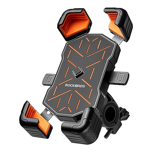 ROCKBROS Motorcycle Phone Holder Mount, 4.5-7.1 inch Smartphones, Quick Release Handlebar Clamp, 360 Rotatable, Anti-Slip Silicone, Easy Installation, Wide Compatibility - color: Orange