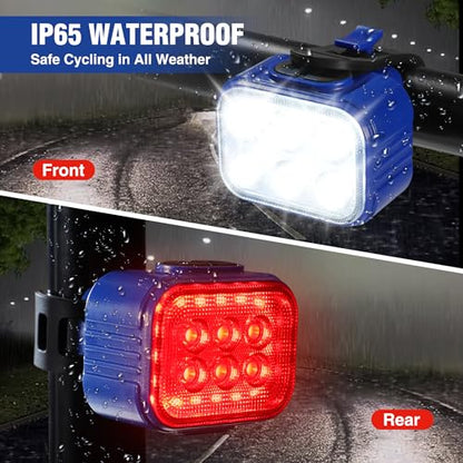 WORKPRO Bike Lights Set [8+13 Modes], Rechargeable Bicycle Light Set Ultra Bright, IP65 Waterproof Bike Lights for Night Riding, 1200mAh Bike Headlight and Tail Light Reflectors - color: Blue