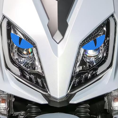 2 Pairs Car Reflective Stickers Cat Eyes, Motorcycle Headlight Semicircle Eye Decals, Waterproof Vinyl Safety Warning Decals for Car Truck Window Rear Tailgate (Blue) - color: Blue
