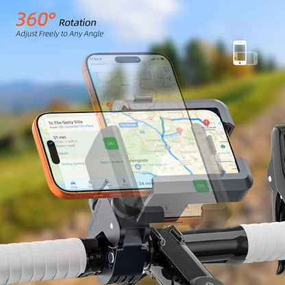 New Anti-Vibration Bike Phone Holder, Shockproof Motorcycle Phone Mount with Secure Lock, Camera FriendlyHandlebar Phone Holder for E-Bike, Electric Scooter, Bicycle, Fits 4.7-7 Inch Phones
