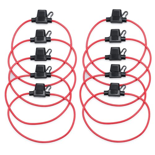 CAMWAY 10PCS Mini Blade Fuse Holder ATM/ATC - Waterproof 12V 20A Inline Wire Fuse for Car, Boat, RV, 14 AWG Copper, Safe & Reliable Circuit Protection