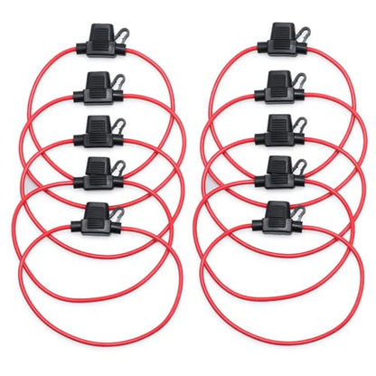 CAMWAY 10PCS Mini Blade Fuse Holder ATM/ATC - Waterproof 12V 20A Inline Wire Fuse for Car, Boat, RV, 14 AWG Copper, Safe & Reliable Circuit Protection