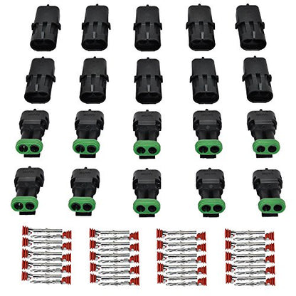 MUYI 10 Kit 2 Pin Weather Pack Connector for 20-14 AWG Wire Harness 2.5mm Series Automotive Electrical Plugs - size: 2pin connector(10 sets)