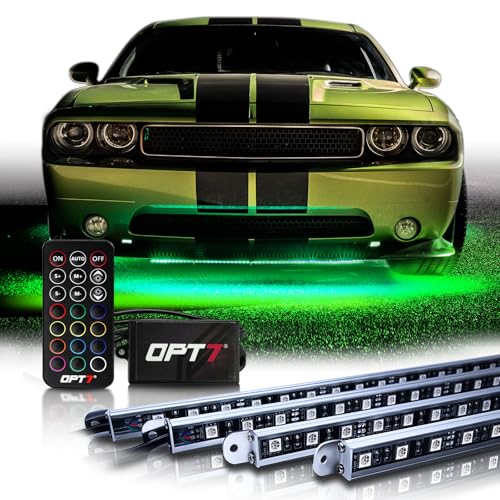 OPT7 Aura Aluminum Car Underglow Lights with Remote Control, Exterior Neon Accent Under Glow Kit for Cars, Waterproof Rigid Light Bars, 12V RGB Multicolor LED Strip - size: 1. Car