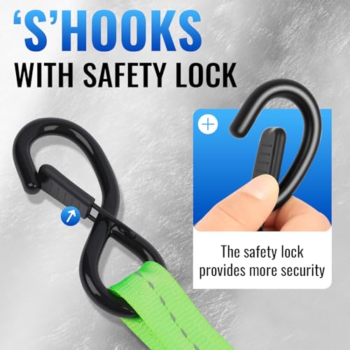 Retractable Ratchet Straps 4 Pack - 1,500 Lbs Break Strength 1 in x 10 Ft Heavy Duty Retractable Ratchet Tie Down Straps with S Hooks Set for Truck, Cargo Van, Trailer, Motorcycle (Green) - color: Green