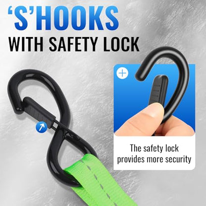 Retractable Ratchet Straps 4 Pack - 1,500 Lbs Break Strength 1 in x 10 Ft Heavy Duty Retractable Ratchet Tie Down Straps with S Hooks Set for Truck, Cargo Van, Trailer, Motorcycle (Green) - color: Green