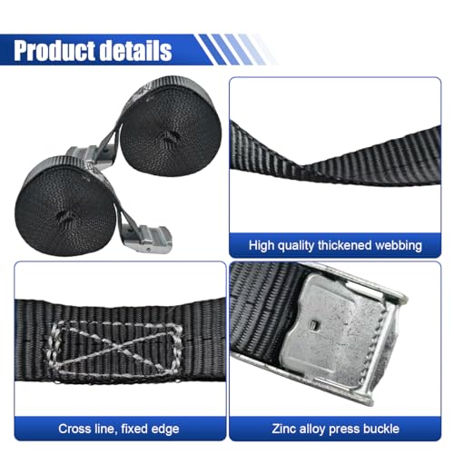 2PCS Lashing Straps with Cam Buckle, 1" x 13Ft Heavy Duty Safety Tie Down Strap, Adjustable Polyester Fiber Ratchet Cinch Strap for Motorcycle, Truck, Trailer, Cargo(4m) - size: 4m
