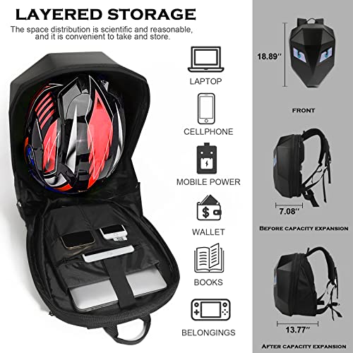 Ruconla LED Backpack Laptop Bag Motorcycle Riding bag, Hard Shell LED Motorbike Luggage Bags High-Capacity Helmet, Waterproof Backpack With Programmable Screen - color: Black