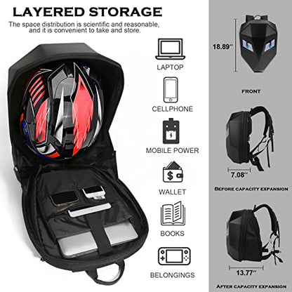 Ruconla LED Backpack Laptop Bag Motorcycle Riding bag, Hard Shell LED Motorbike Luggage Bags High-Capacity Helmet, Waterproof Backpack With Programmable Screen - color: Black