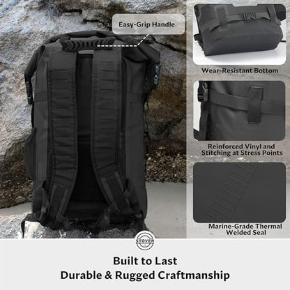 STOVER 5/10/25/30/40/55L Waterproof Dry Bag- Roll-Top Backpack w/Phone Case- Kayaking, Hiking, Camping, Boating- Men/Women - color: 40l Black (With Phone Case), size: 40L