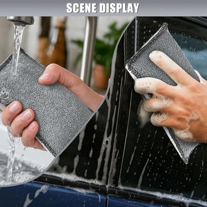 3PCS Car Interior Scrubbing Sponge, 5" × 3" Double Sided Microfiber Car Wax Applicator Pad, Auto Leather Detailing Cleaning Kit, Washing Sponge for Cars, Wood, Marble, Motorcycle (Grey/White)