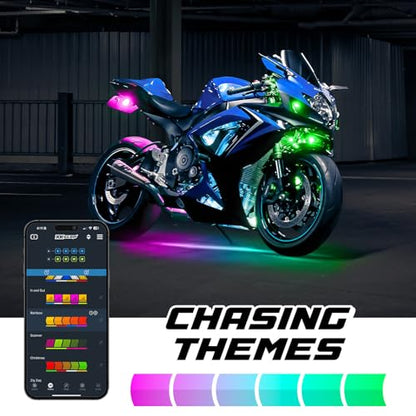 XKmax LED Motorcycle Underglow Light Kit w/RGBW Color Chasing | App-Controlled (Advanced Engine + Underglow + Accent Kit) - size: Advanced Engine + Underglow + Accent Kit