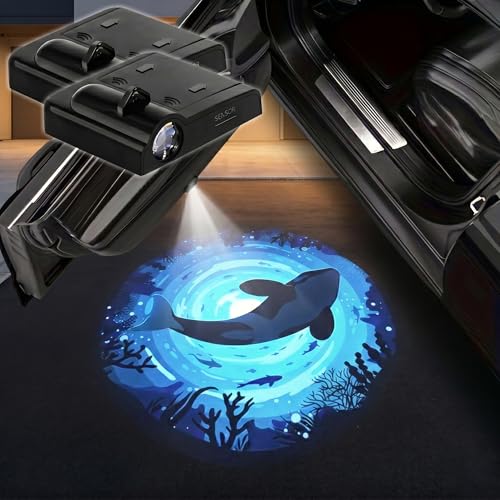 2PCS Killer Whale Car Door Lights Projector, Magnetic Logo Projector Door Lights, Wireless LED Welcome Puddle Light, Killer Whale Car Accessories Decor, Orca Gifts for Women Men, Fit All Vehicles - color: Killer Whale