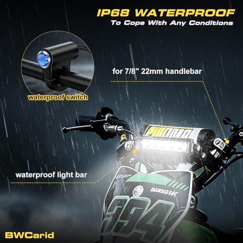 Dirt Bike Light Bar Plug and Play Motorcycle LED Headlight Bar Kit Waterproof with Switch Wiring Harness Bracket for 7/8" 22mm Handlebars SSR110 CRF110 KLX110 140 KX250 TTR110 YZ125 ATV