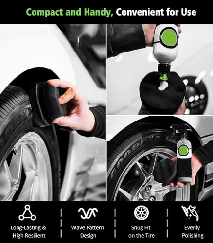YeewayVeh 8PCS Ultimate Wheel and Tire Brush Kit | 2-Size 360° Bendable Rim Brushes, Boar Hair Detailing Brush, Tire Shine Applicators & Microfiber Towel | Complete Scratch-Free Cleaning & Shining Set - color: Green/Black/Gray, size: 8-Pack