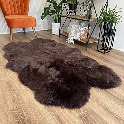 HUAHOO Premium Genuine Sheepskin Rug Brown Real Australia Sheepskin Natural Luxury Fluffy Lambskin Fur Area Rug Seat Covers for Kids Bedroom Sofa Chair Cover Pets Dogs Mat Quarto Pelt/4' x 6' Brown - color: Brown, size: Quarto Pelt/4 ft x 6 ft