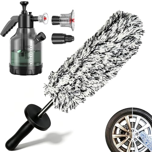 Wheel Barrel Brush, Long Handle Microfiber Wheel Brush, 17 inch Car Duster Interior Multipurpose Cleaning Tool for Vehicle Motorcycles Auto Truck SUV RV, No Scratches (Black) - color: Black