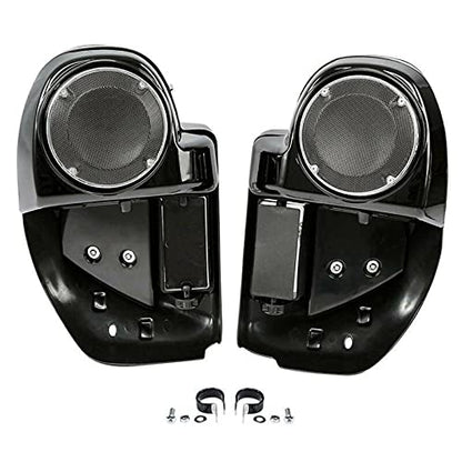 TCMT Highway Engine Guard Crash Bar Lower Vented Leg Fairing with 6.5" Speaker Pod Fit For Harley Touring 2014-2024 Road King Road Glide Street Glide Electra Glide - color: Black Crash Bar, Standard Leg, size: Style D-1 Lower Vented Leg