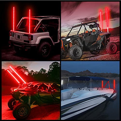 BESTZHEYU 2PCS 0.9M Red LED Whip Light for ATV UTV 3FT LED Whip Light Antenna Whips for RZR Polaris Off-Road Sand Dune Buggy 4x4 - color: 0.9M Red Whip Light