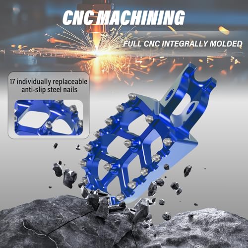 Dirt Bike Foot Pegs,Replaceable Footpegs CNC Machined Aluminum Wide Platform with Springs for CRF150R CRF250R CRF450R CRF250X CRF450X CRF300L CRF250L CR125 CR250 CRF1000L (Blue) - color: Blue