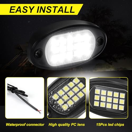 Baquler 30 Pods Rock Lights White Underglow Lights for Trucks Car SUV Waterproof Shockproof LED Ambient Rocklights Automotive Trailer Lighting for Motorcycle Boat ATV UTV(15LED Chip Style) - style: 15LED Chip Style