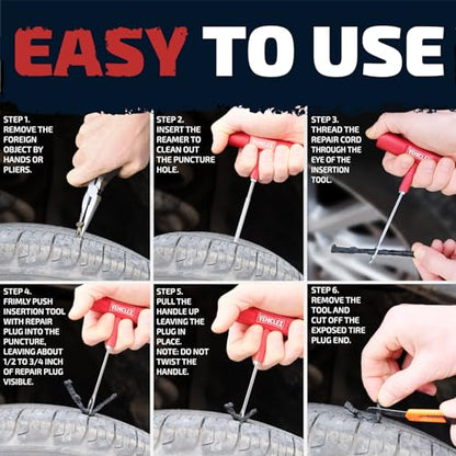 Vehiclex Tire Repair Kit for Plug and Patch with Aluminum Handled Tools - Emergency Kit in Zippered Bag for Car, Motorcycle, ATV, Tractor, Lawn Mower - size: Compact kit