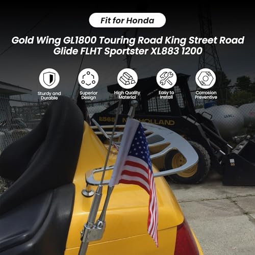 ONE.K.S Motorcycle Flag Mounts 1pcs Flag Pole Luggage Rack Vertical American USA Flagpole Fit for Honda Gold Wing GL1800 Touring Road King Street Road Glide FLHT Sportster XL883 1200 (Silver) - color: Silver
