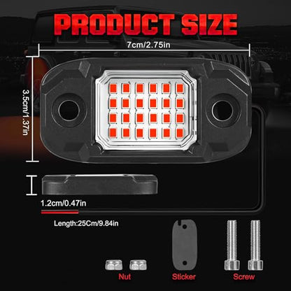 4 Pods Red Rock Lights 24 LEDs Chips Waterproof Neon Trail Rig Lamp Underglow Lights for Car Truck Motorcycle SUV ATV UTV (Red) - color: Red