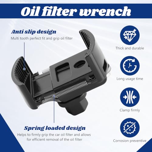 Universal Oil Filter Wrench Adjustable with Auto-Clamp Spring,60-80mm (2.36-3.15 inch),1/2" Drive Cap Style Oils Filter Tool Perfect Fits Small Medium-sized Spin-on Oil Filters