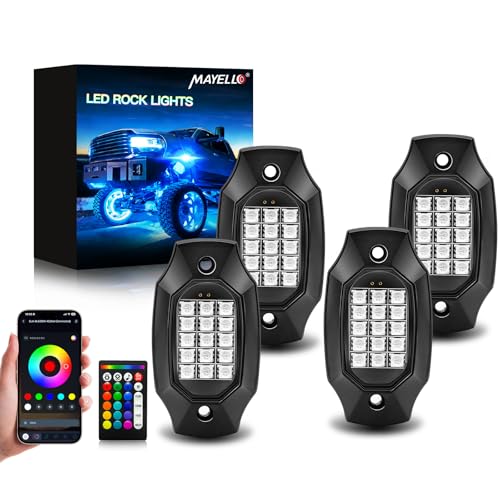 4 Pods RGB LED Rock Lights High Brights IP67 Waterproof with APP/RF Remote Control Underglow Multicolor Zone Neon Exterior Rock Lights for 12V UTV ATV RZR Trucks Jeep Offroad Pickup SUV - size: 4 PODS