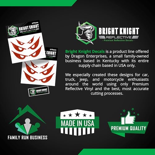 Bright Knight Decals Reflective Evil Eye Stickers, 6" x 3" Red Evil Eye Motorcycle Decals & Graphics for Bike & Motorcycle Helmet Stickers, Made in USA, 3 Pairs - color: Red