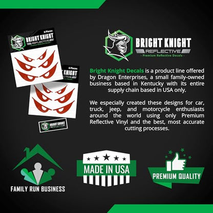 Bright Knight Decals Reflective Evil Eye Stickers, 6" x 3" Red Evil Eye Motorcycle Decals & Graphics for Bike & Motorcycle Helmet Stickers, Made in USA, 3 Pairs - color: Red
