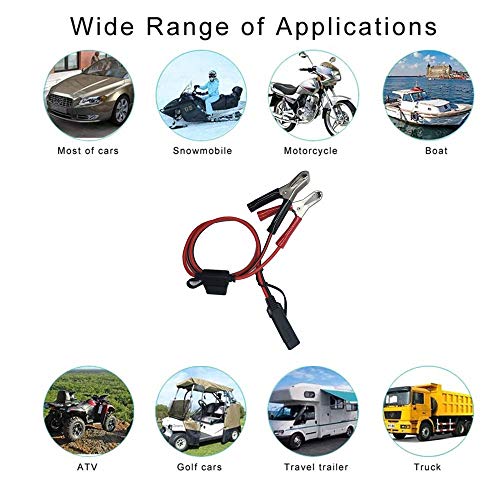 Aligater Clips Trickle Charger Extension Cable - 2FT SAE Battery Charger Clamps 12V-24V Quick Disconnect Extension Cord 15A Fuse for Pump Motorcycle Car Battery Solar Panels 2pack