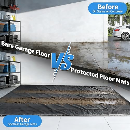 MIALUTY® Garage Floor Mat,(8'6" x 20'),Heavy Duty PVC Under Car Containment Mat with Raised Edge Waterproof Oil-Proof Non-Slip Against Snow Rain Mud All-Weather Easy to Clean - size: 8'6" x 20'