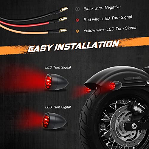 NTHREEAUTO Motorcycle Blinkers, Waterproof Aluminum Bullet LED Turn Signals, Rear Red Indicator Light Compatible with Harley Dyna, Honda, Yahama, Bobber,Suzuki and Kawasaki 12V Motorbikes - color: Black/Red