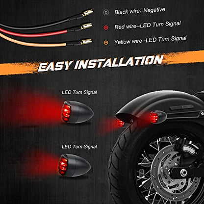 NTHREEAUTO Motorcycle Blinkers, Waterproof Aluminum Bullet LED Turn Signals, Rear Red Indicator Light Compatible with Harley Dyna, Honda, Yahama, Bobber,Suzuki and Kawasaki 12V Motorbikes - color: Black/Red