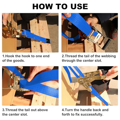 4Pack 2in 30ft Ratchet Strap Flat Hook Blue Heavy Duty Flatbed Straps for Trailer Tie Down Straps Box Truck Accessories Cargo Loading 10000lbs Breaking Load - color: Blue