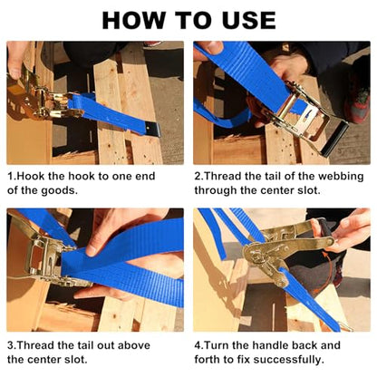 4Pack 2in 30ft Ratchet Strap Flat Hook Blue Heavy Duty Flatbed Straps for Trailer Tie Down Straps Box Truck Accessories Cargo Loading 10000lbs Breaking Load - color: Blue